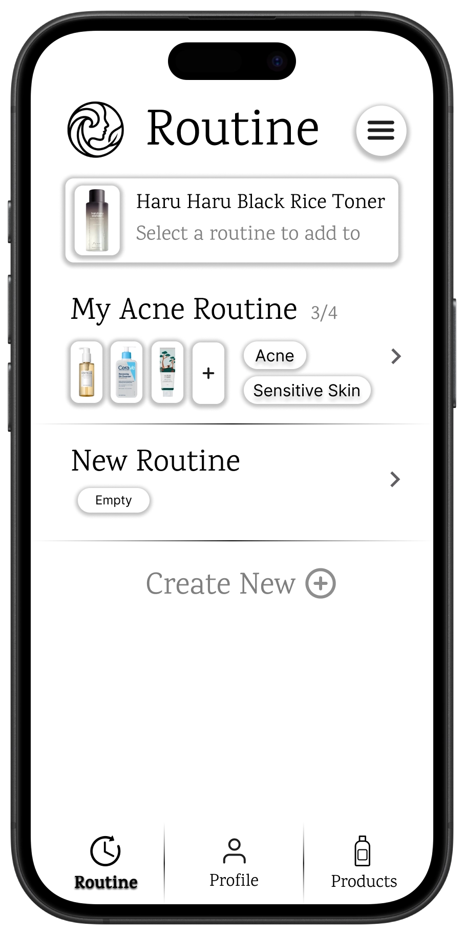 Adding a product to a routine.